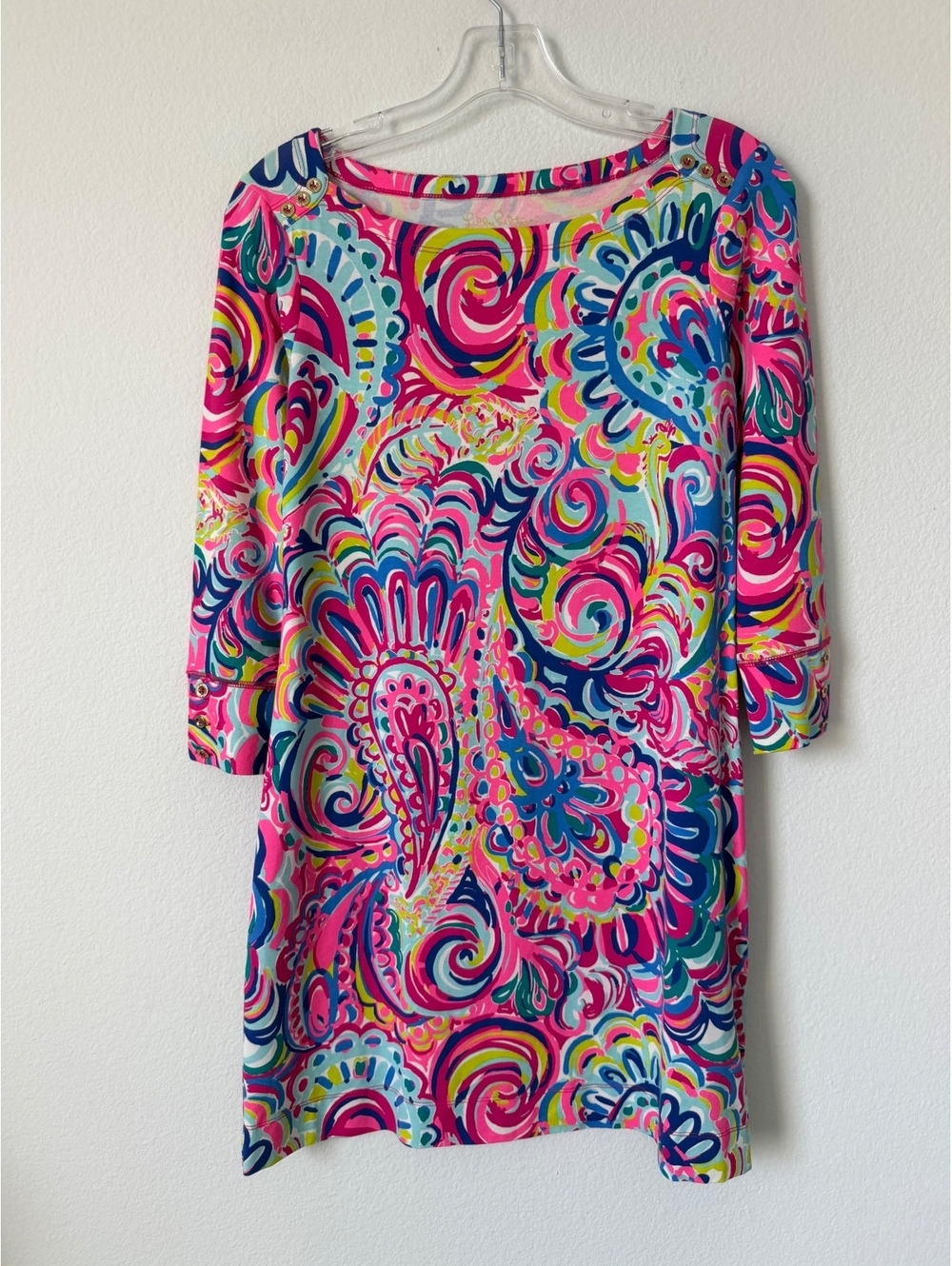 Lilly Pulitzer 3/4 Sleeve Boat Neck Colorful Paisley Vacay Sophie Dress Size S